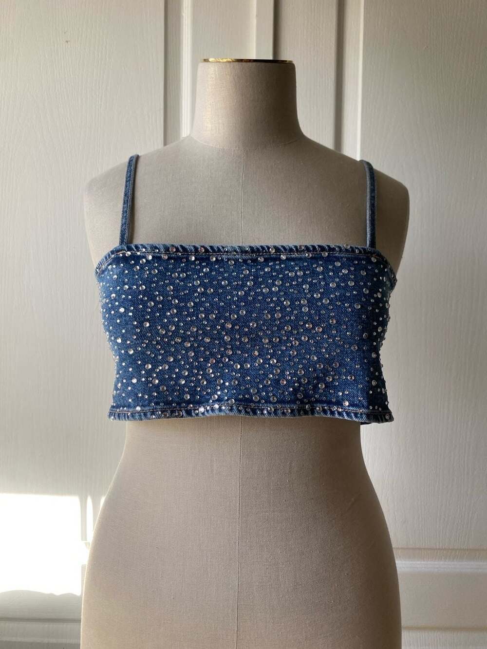 ZARA TRF Rhinestone Embellished Denim Crop Top